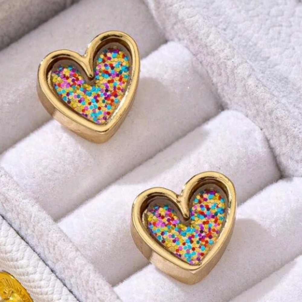 Golden Heart Confetti Stud Earrings